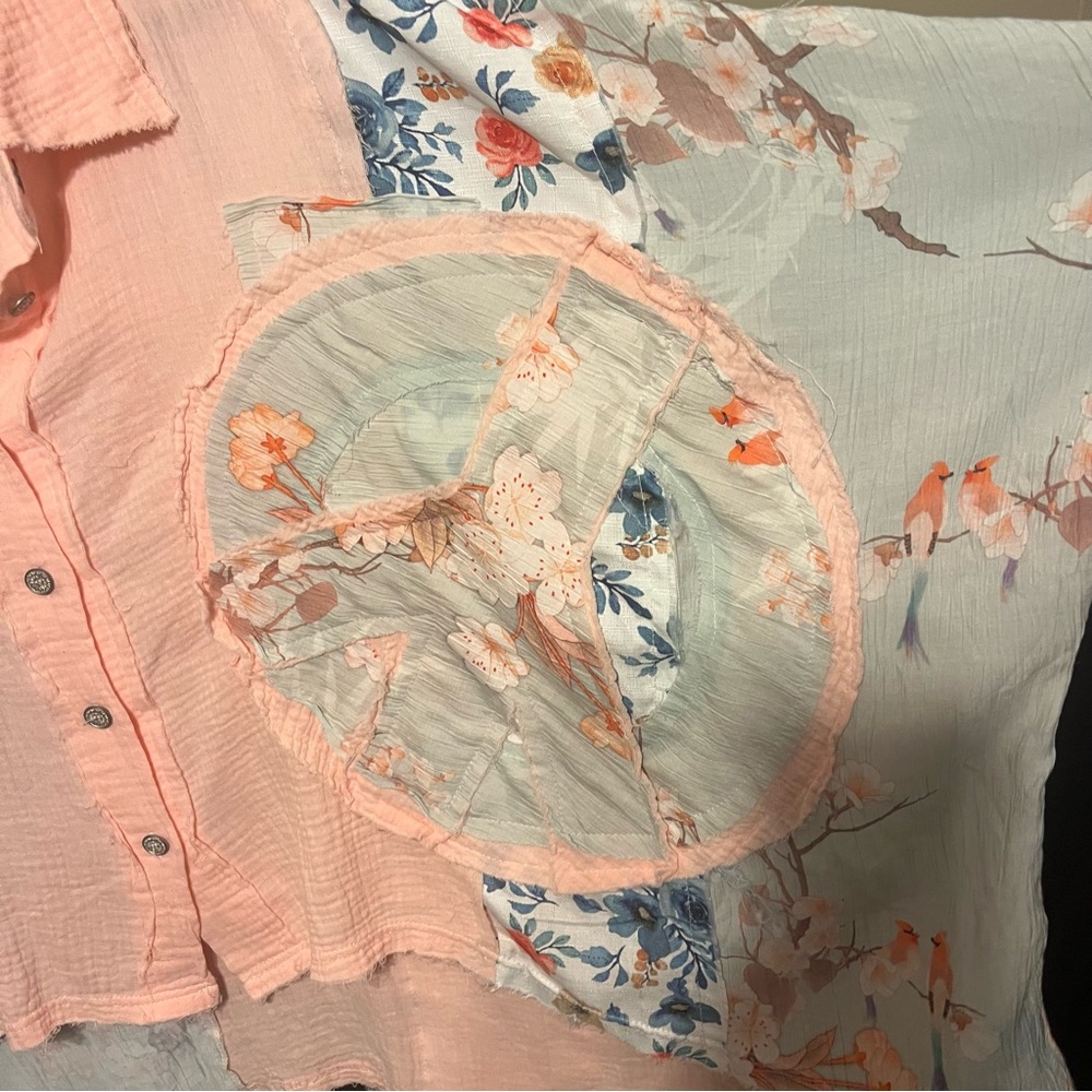 POL Patchwork Button Blouse Size M - image 3